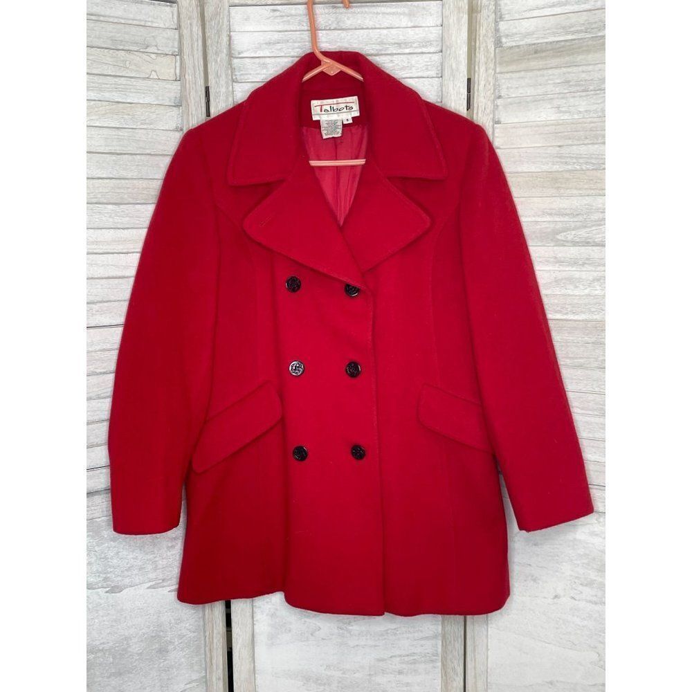 Talbots Red Double-Breasted Wool Pea Coat